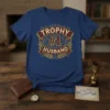 Trophy #1 Husband t-shirt with vintage-inspired design featuring a banner, laurel wreath, and bold typography