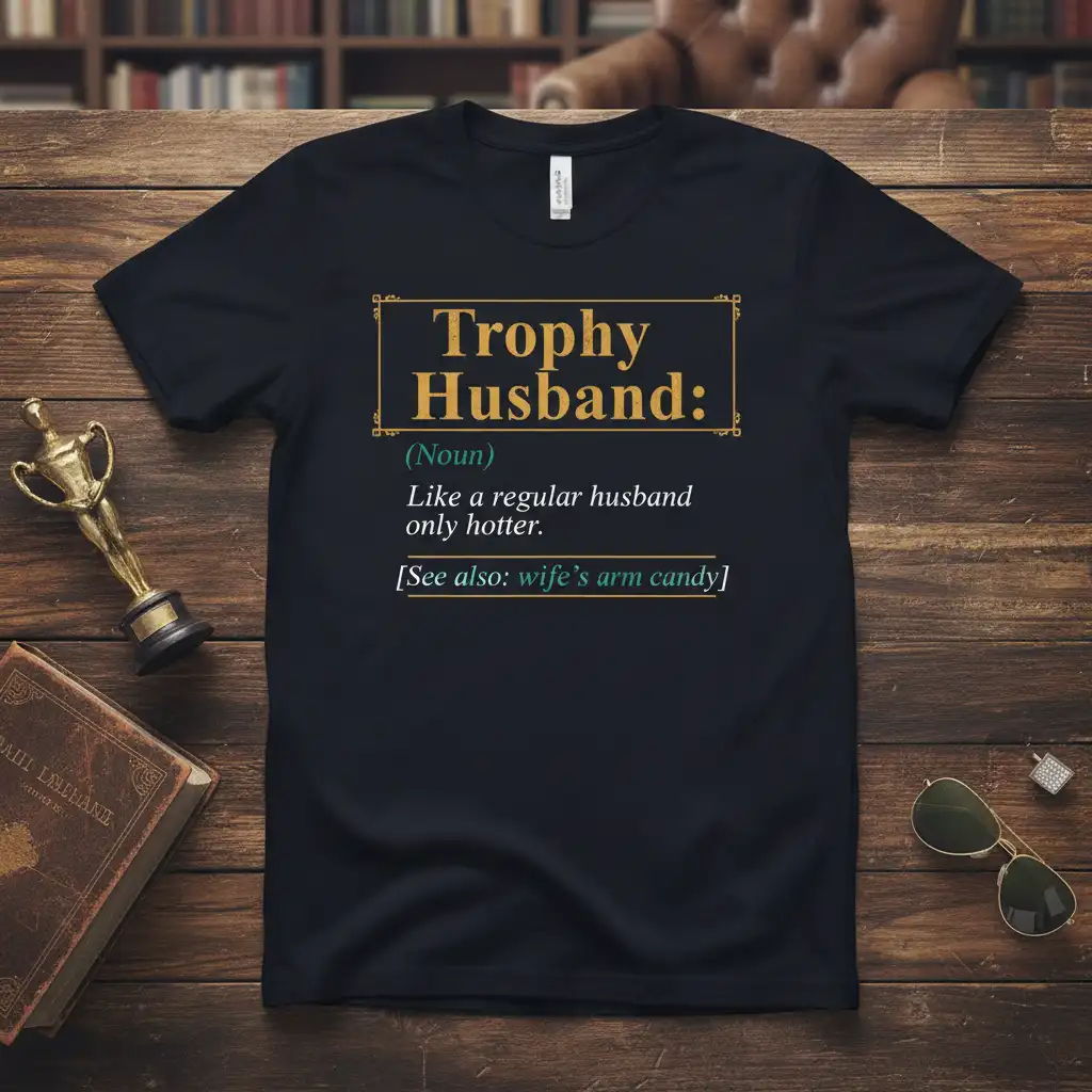Trophy Husband: (Noun) Like quote printed with eye-catching design on breathable fabric t-shirt design