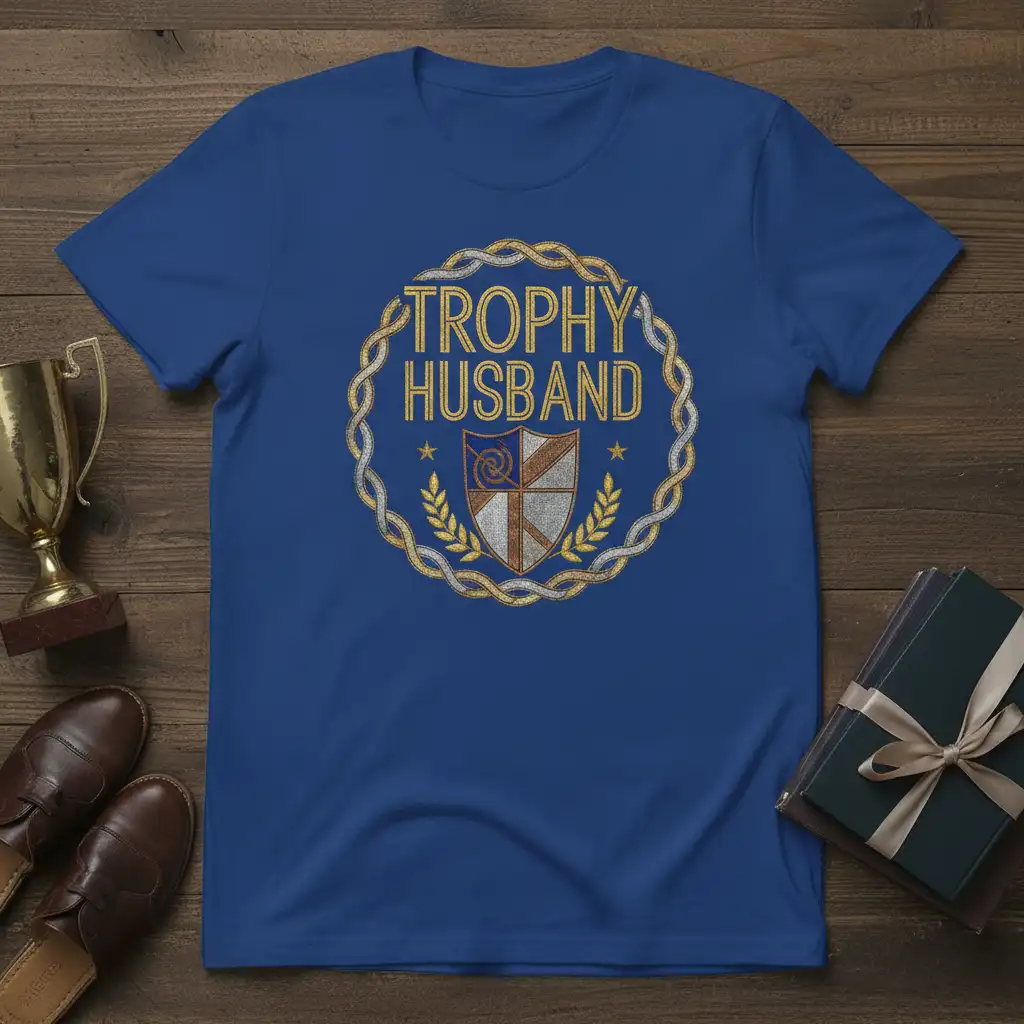 Trophy Husband text design with shield and laurel wreath, perfect for husband gifts