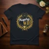Trophy Wife T-Shirt with gold laurel wreath and trophy graphic. Text reads "Trophy WIFE" in white and gold