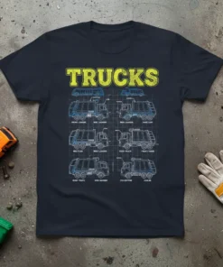 TRUCKS FRONT LOADER SIDE text design featuring detailed typography on quality t-shirt