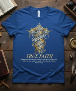 TRUE FAITH Hebrews 11:6 eye-catching graphic design printed on comfortable cotton t-shirt
