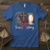 True Story Easter T-Shirt design with a cross, crown of thorns, empty tomb, and palm branches