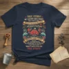 Navy blue t-shirt with "True Story! My Sister Had A Baby" quote and a funny crab graphic, detailing a humorous