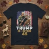Trump Hunter 45 t-shirt design with Donald Trump, a deer, and the American flag