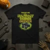 Trust Me I'm A Hazmat Tanker Driver t-shirt with yellow text and tanker truck graphic