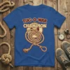 Tug-O-War Champion t-shirt design with a coiled rope graphic and bold text