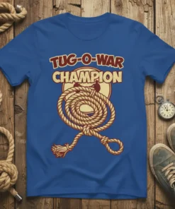 Tug-O-War Champion t-shirt design with a coiled rope graphic and bold text