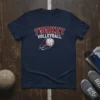 Navy blue t-shirt with "Turkey Volleyball" in red and white text, featuring a dynamic volleyball graphic with motion lines