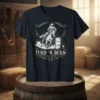 Turn 'N Burn barrel racing design with a cowboy on a horse rounding barrels, featuring distressed typography