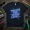 Retro graphic t-shirt with "TWENTY TWO YEARS Later..." text in vibrant neon colors, surrounded by abstract lines