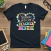 Twinning With My Teacher Bestie t-shirt with colorful retro font and flower graphics, perfect for educators and teaching partners