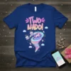 Blue t-shirt with "Two Nado!" text and a colorful unicorn tornado graphic, perfect for a 2nd birthday