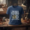 Navy t-shirt with white text: "TWO RULES OF BUSINESS: 1. MIND YOUR OWN 1. 2. STAY OUT OF MINE" and