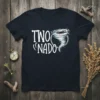 Black t-shirt with white text "TWO "NADO" and a cartoon tornado graphic, perfect for a two-year-old's birthday