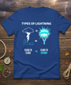TYPES OF LIGHTNING CLOUD text design featuring detailed typography on quality t-shirt