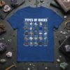 Types of Rocks t-shirt design with a chart of different rock samples and their names, perfect for geology students