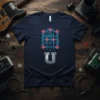 U Letter Circuit Design T-Shirt with a futuristic circuit board graphic and a metallic U