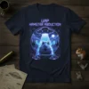 UAP Hamster Abduction T-Shirt with a cute hamster being abducted by a UFO, featuring neon-like text and space graphics