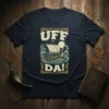 UFF DA! text above a Viking ship illustration sailing on rough seas, with a moon in the background