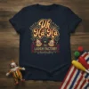 Uh Hâ Ha The Laugh Factory text with clown graphics on a navy t-shirt, circus theme