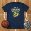 Ukraine Basketball t-shirt design with national colors, shield graphic, and basketball icon