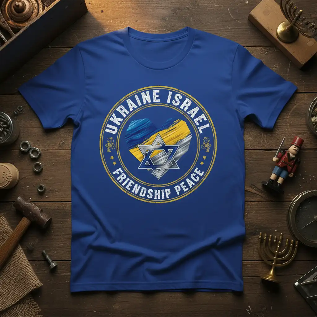 Ukraine Israel Friendship Peace circular design with intertwined flags and Star of David symbol