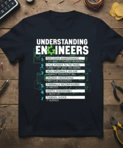 Understanding Engineers 1. Percussive text design featuring bold typography on quality t-shirt