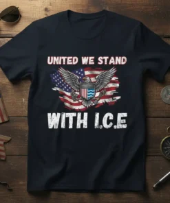UNITED WE STAND WITH I.C.E. eye-catching graphic design printed on comfortable cotton t-shirt