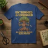 Untrimmed & Unhinged No Shave No Shame Bush Proud funny tree design on a blue t-shirt