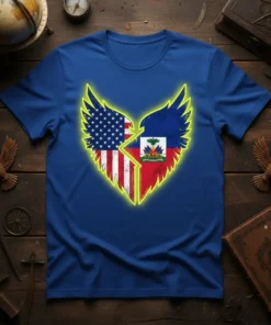 USA Haiti Heart Wings unique graphic design printed on comfortable cotton t-shirt