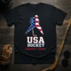 USA Hockey America's Game t-shirt featuring a hockey player silhouette filled with the American flag and text USA HOCKEY America's