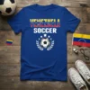 Blue t-shirt with "VENEZUELA SOCCER" text and a soccer ball graphic, designed for fans