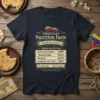 Venezuelan Nutrition Facts T-Shirt with list of humorous traits and Venezuelan flag graphic