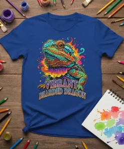 Vibrant Bearded Dragon T-Shirt featuring a colorful, artistic bearded dragon graphic with the text "VIBRANT BEARDED DRAGON"