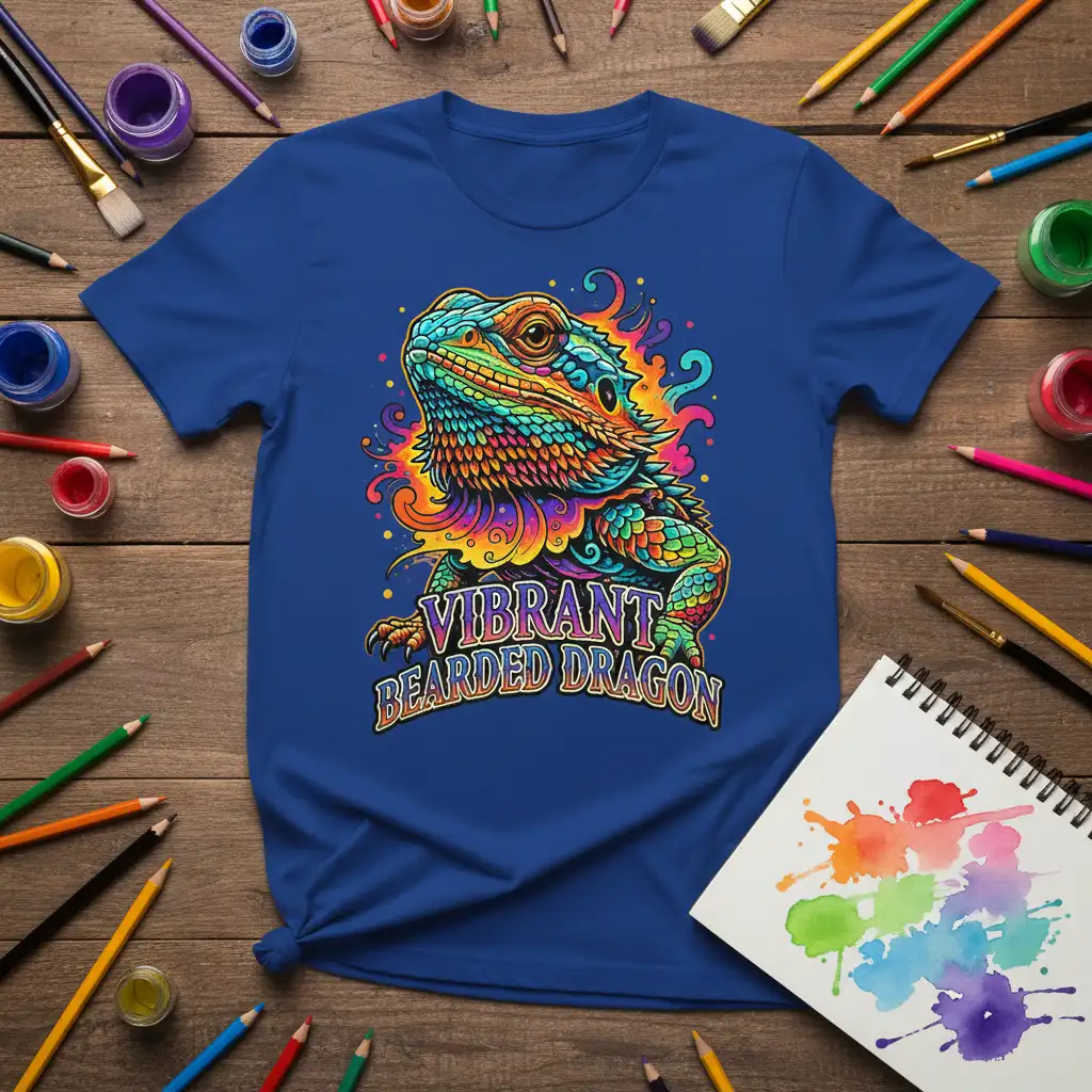 Vibrant Bearded Dragon T-Shirt with psychedelic, colorful artwork of a bearded dragon and its name