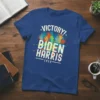 Victory! Biden Harris 2020 T-Shirt design with colorful raised hands and bold white text