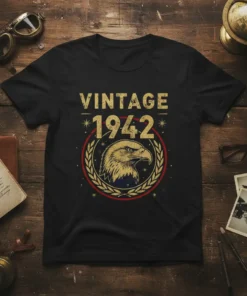 Vintage 1942 T-Shirt with a golden eagle head in a laurel wreath and text "VINTAGE 1942"