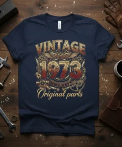 Vintage 1973 Original Parts t-shirt with retro mechanical graphics and text