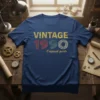 Vintage 1990 Original Parts text design on a navy blue t-shirt, retro font style