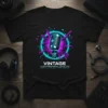 Vintage Microphone T-Shirt featuring a retro microphone design with neon blue and purple accents