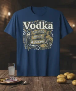Vodka herring onion & potato unique graphic design printed on comfortable cotton t-shirt