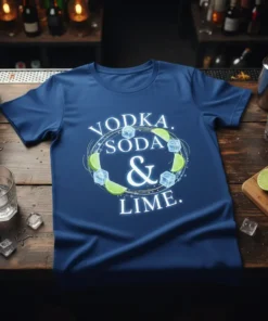 VODKA. SODA & LIME. detailed graphic design printed on comfortable cotton t-shirt