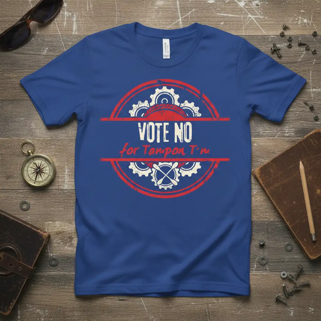 Vote No for Tampon I'm slogan displayed in distressed typography with gear graphics