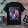 Black t-shirt with "Voting Is My Black Job" text and an illustration of a woman holding an American flag