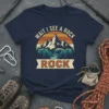 Wait I See A Rock Rock vintage climbing t-shirt with mountain sunset graphic and text
