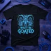 Wait I'm Goated T-Shirt with a blue electric goat graphic and bold text