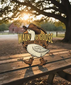 WALKING GOOSE TREADIN' THE TRAIL unique graphic design printed on comfortable cotton t-shirt