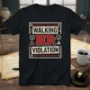 Walking HR Violation text design on a black t-shirt, featuring bold red HR and distressed typography