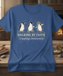WALKING BY FAITH + tripping constantly creative graphic design printed on comfortable cotton t-shirt